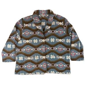 Alfred Dunner Jacket Womens 3X Multicolored Fleece Button Down‎ Aztec Southwest